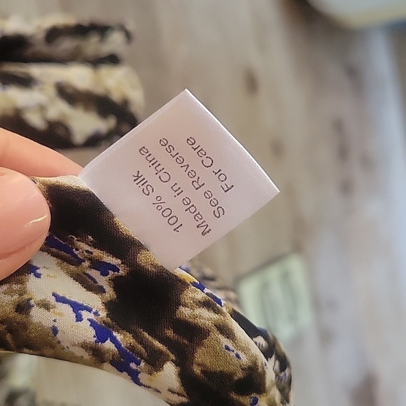 Parker Blue, Black & Gray Marbled Silk Long Sleeve Faux Wrap Dress Size Small - Picture 7 of 8